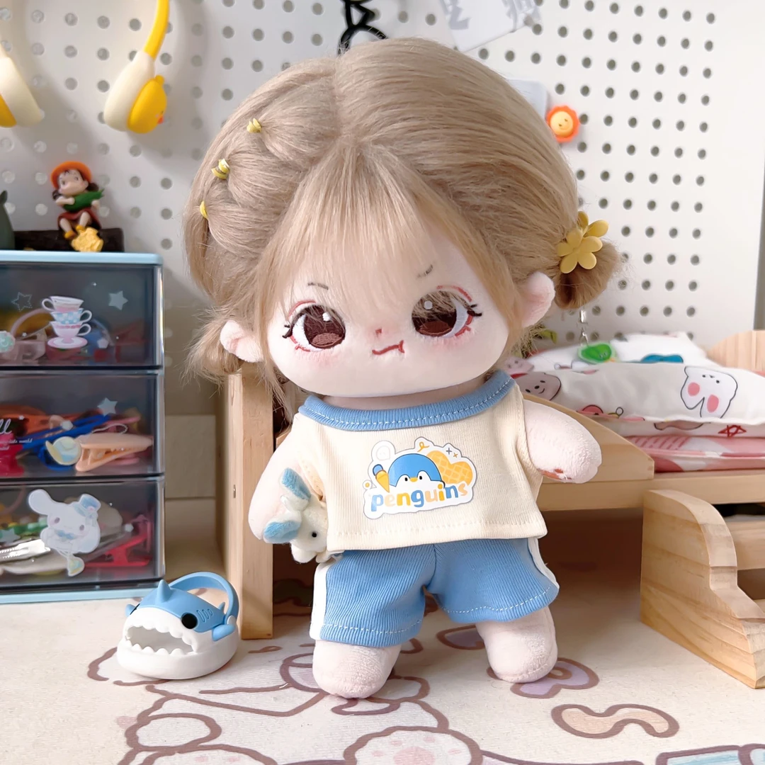 Exquisite Doll (20cm) Cute Girl Plush Toy with Clothes, Blue Penguin Outfit, Dress-Up Doll Clothes, Gift for Female Classmates